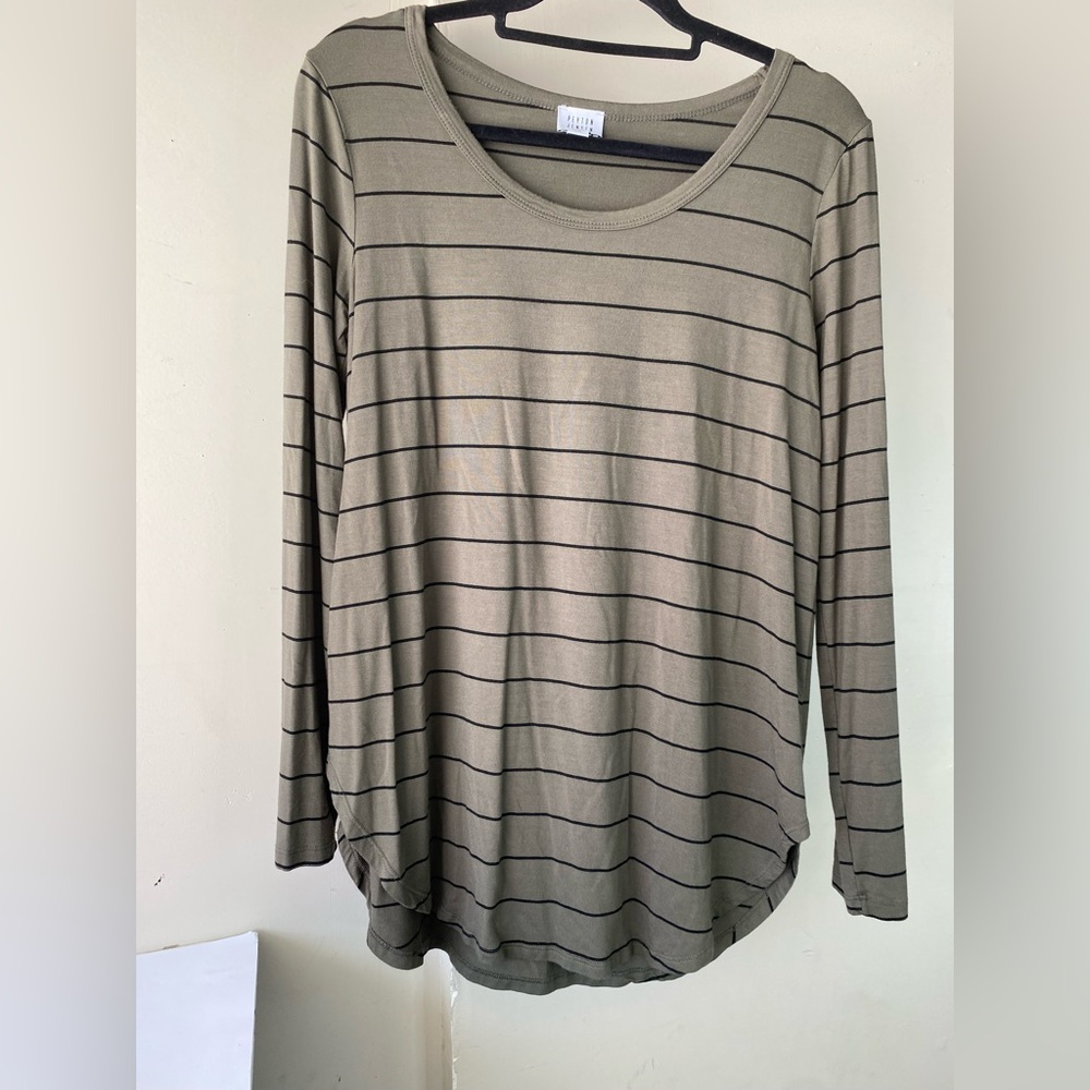 Peyton Jensen Soft Striped Long Sleeve Tunic Top Medium Made in USA Modal Blend - Picture 4 of 6